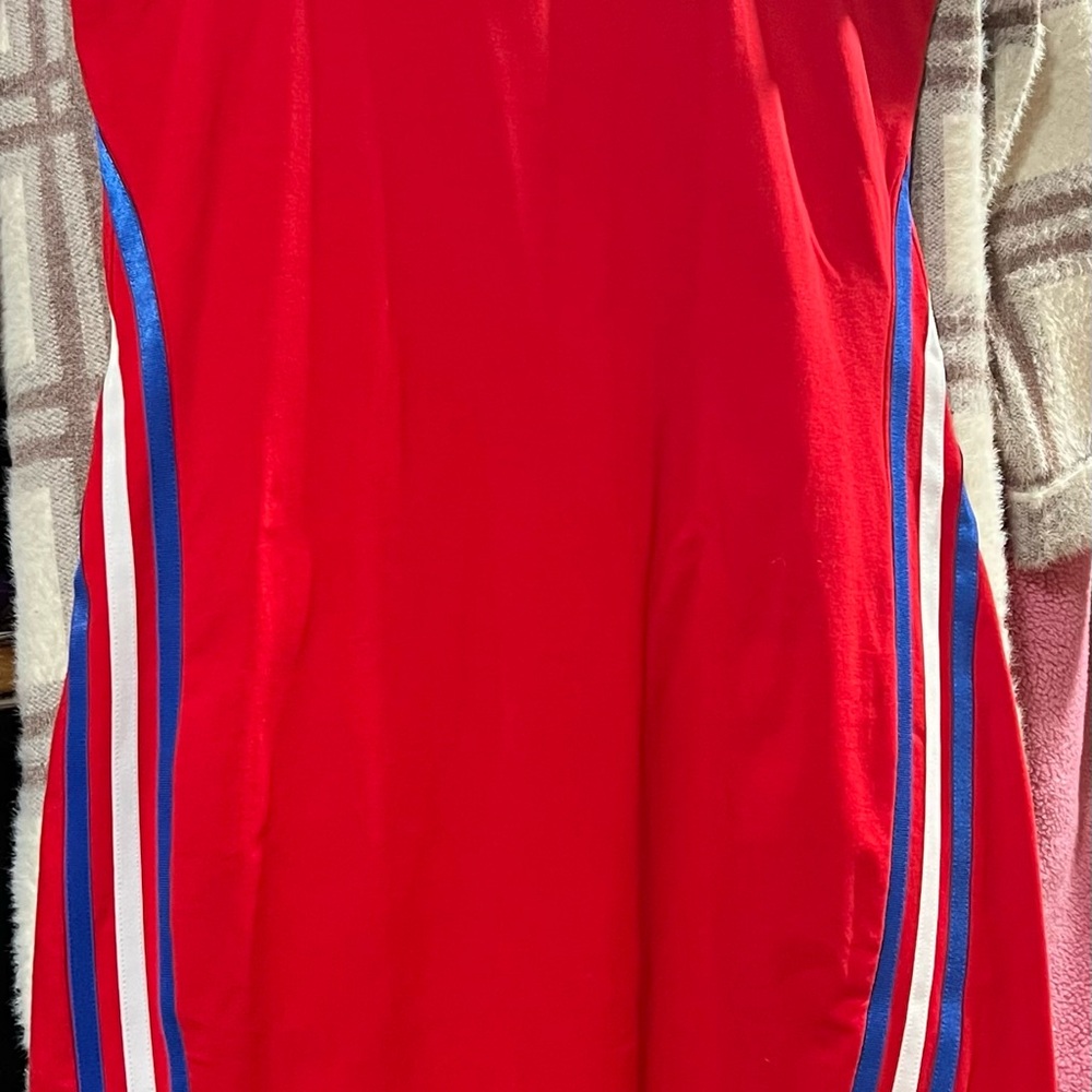 Red Dress with Blue and White Stripes